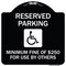 Signmission Reserved Parking Minimum Fine of $250 for Use by Others Heavy-Gauge Alum, 18" x 18", BW-1818-23064 A-DES-BW-1818-23064 - alternate 1